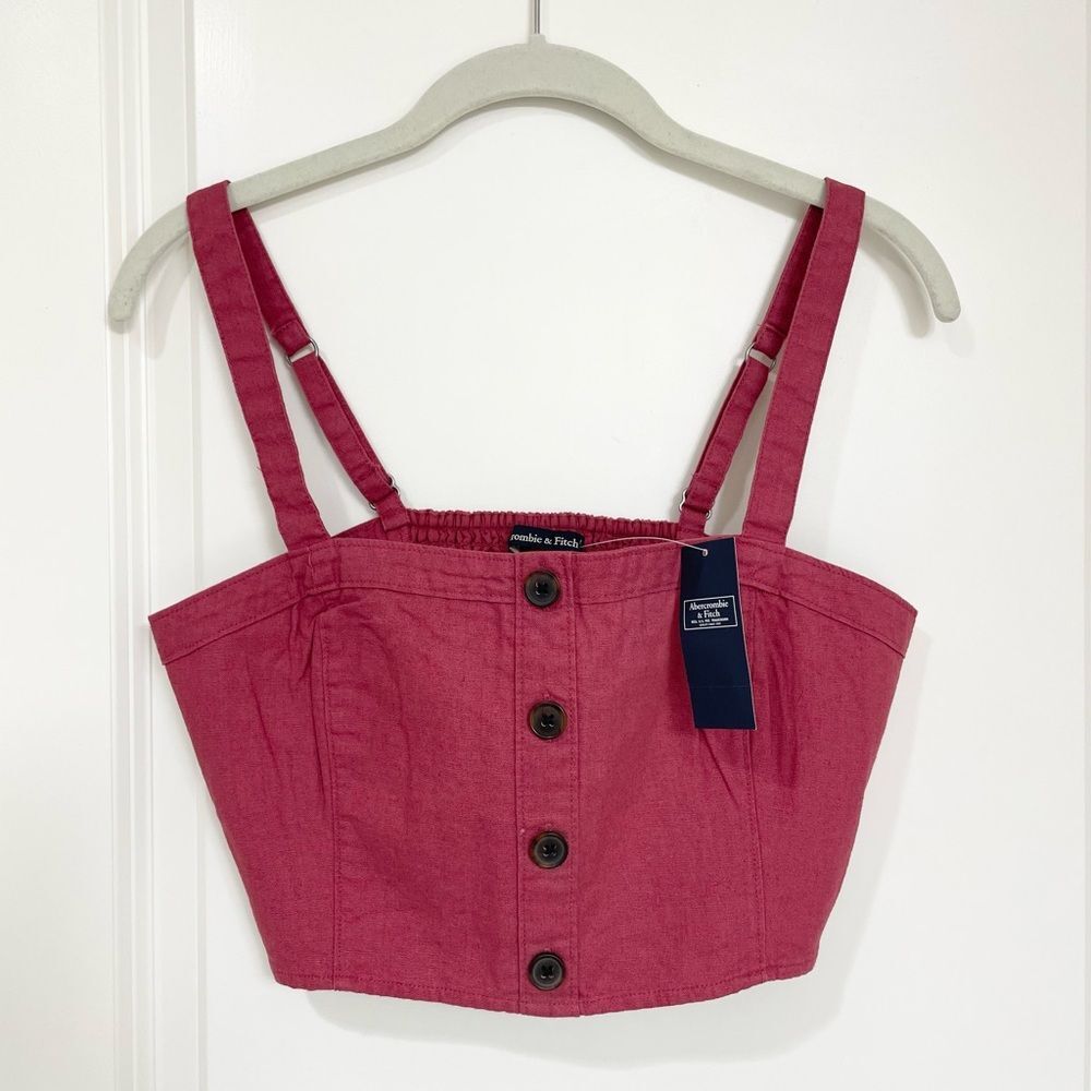 NWT Abercrombie & Fitch Burgundy Button-Front Crop Top w/Suspender Straps size M